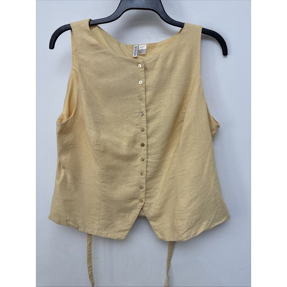 Divided Yellow Vest, Linen Blend, Button Up, Waistcoat, Lined, Women’s Size XL